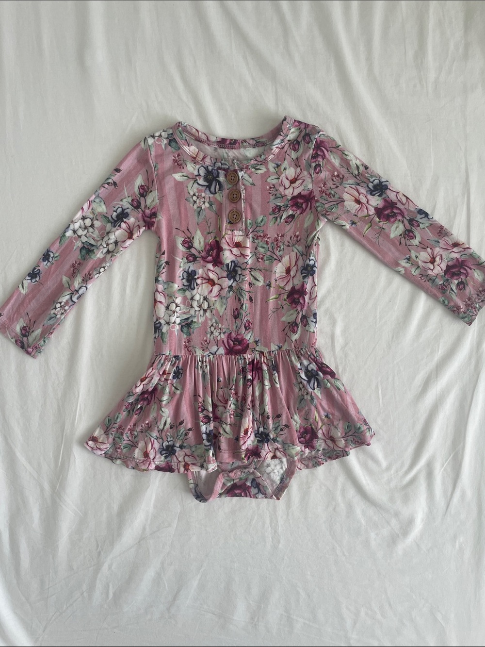 Posh Peanut Pink Floral Long Sleeve One-Piece Twirl Bodysuit 18-24M (EUC)